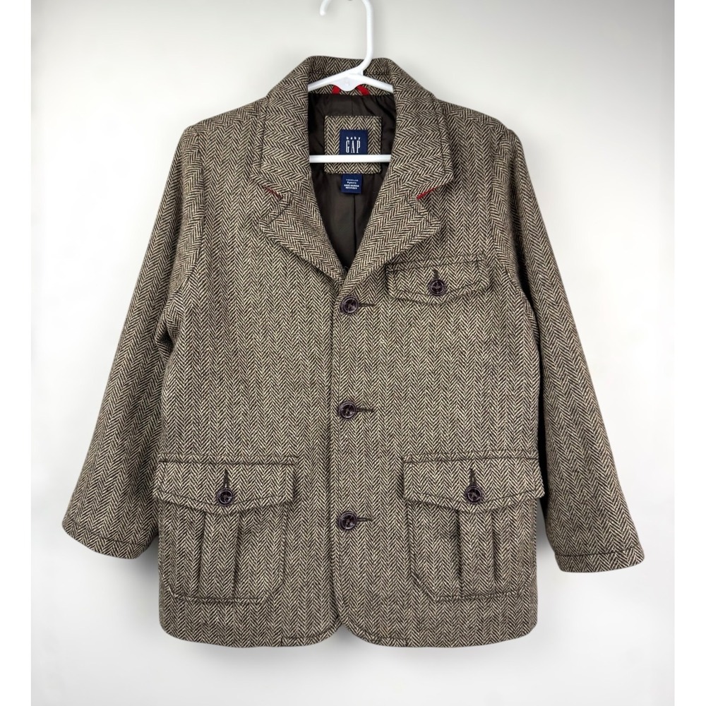 Baby Gap Toddler Boys‎ 5 Years Wool Blend Herringbone Tweed Blazer Jacket Brown